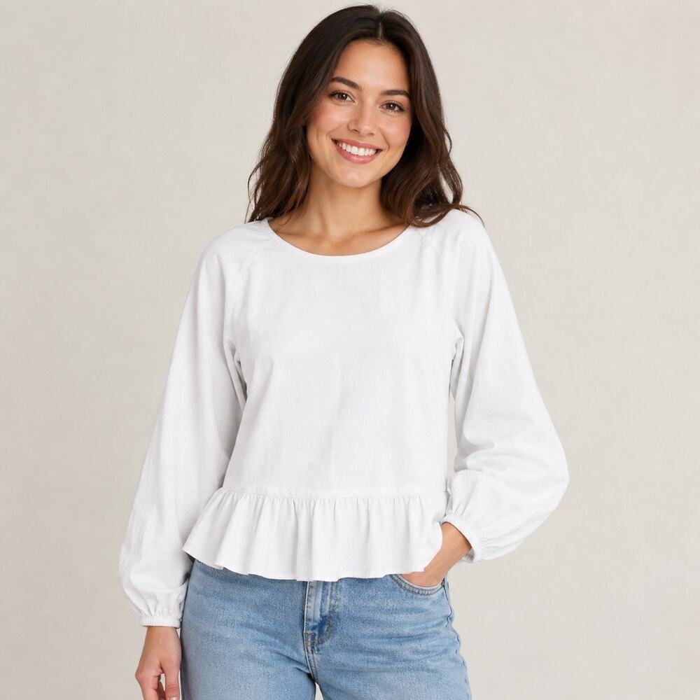 Banana republic boho bubble sleeve cotton top with ruffle hem. Women’s S P